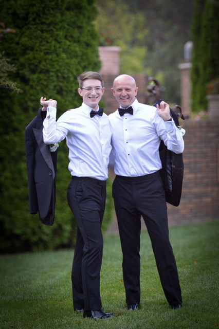 The Jensens in the garden in tuxedos